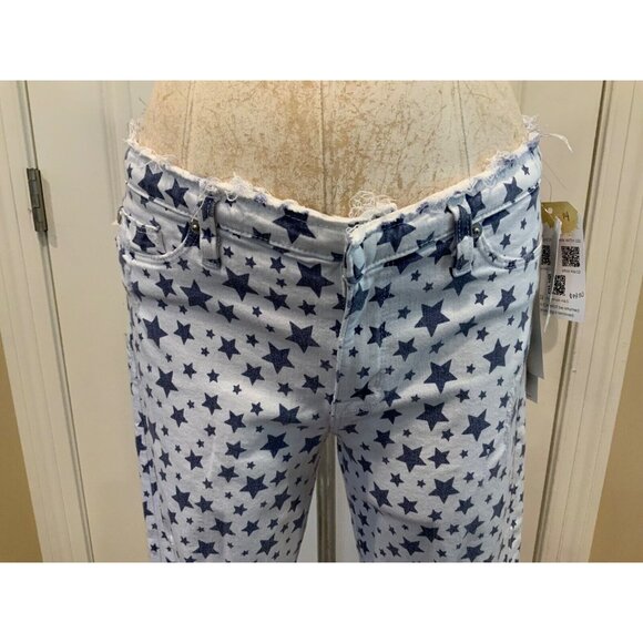 Hudson White W/Blue Star Print Cropped Distressed Skinny Jeans , Size 29, NWT! - Picture 2 of 11